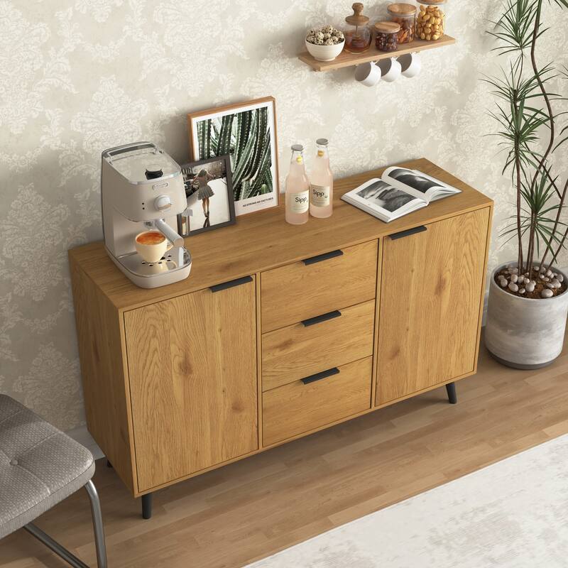 Sideboard Buffet Cabinet with Storage, Wood Coffee Bar Cabinet, 47.2" Kitchen Cabinet with 3 Drawers & 2 Doors