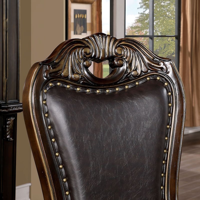 Abeni Traditional Walnut Solid Wood Nailhead Trim Side Chairs (Set of 2) by Furniture of America