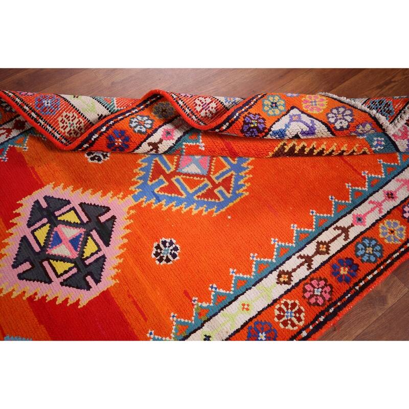 Orange Anatolian Turkish Vintage Runner Rug Handmade Silk Carpet - 2'10"x 13'0"