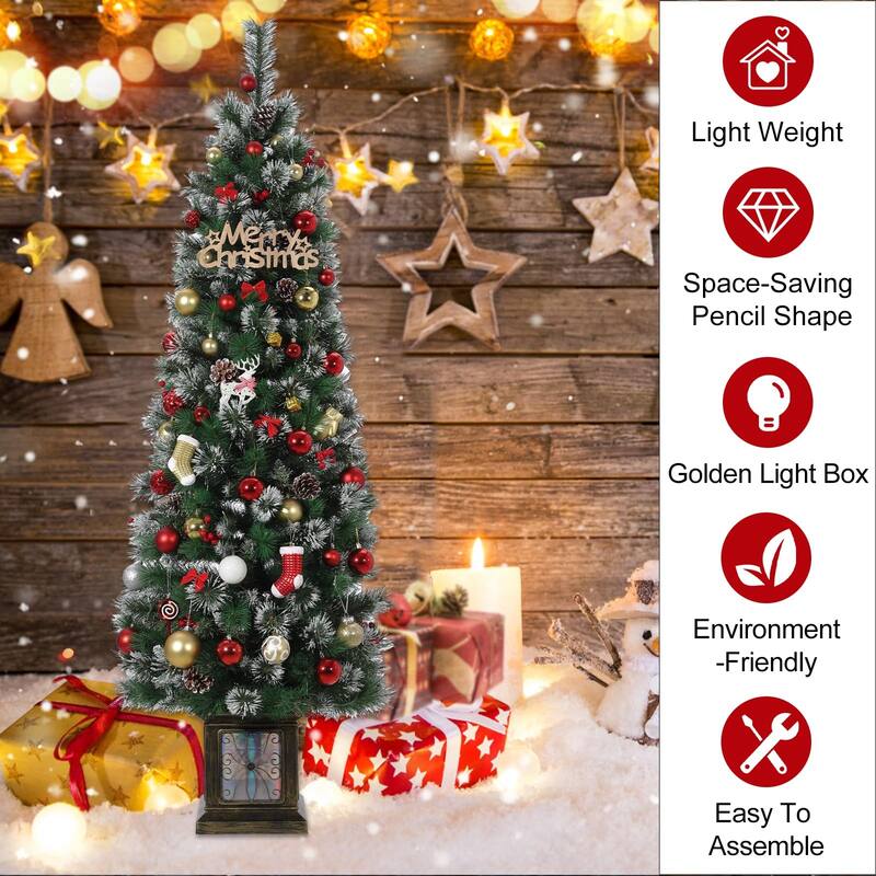 7FT Potted Christmas Tree with 140 Warm Led Lights, Artificial Christmas Tree Outdoor Decor