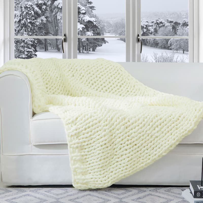 Cheer Collection Ultra Plush Chunky Cable Knit Throw Blanket - Ivory