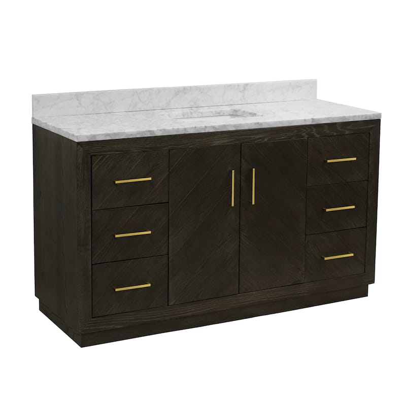 KitchenBathCollection Peyton 60" Single Bathroom Vanity with Carrara Marble Top