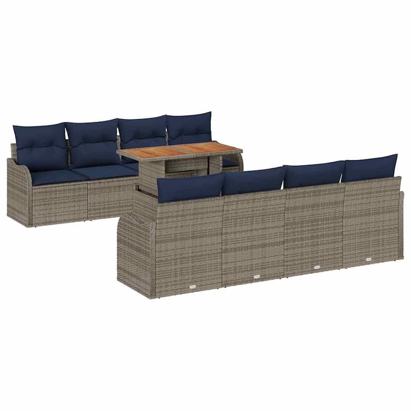 vidaXL 9 Piece Garden Sofa Set with Cushions - 90.9×24.4×27.2