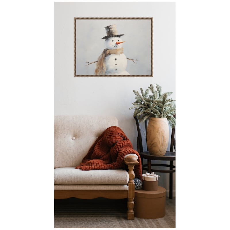 Kate and Laurel Sylvie Beaded Snowman Portrait Framed Canvas by The Creative Bunch Studio
