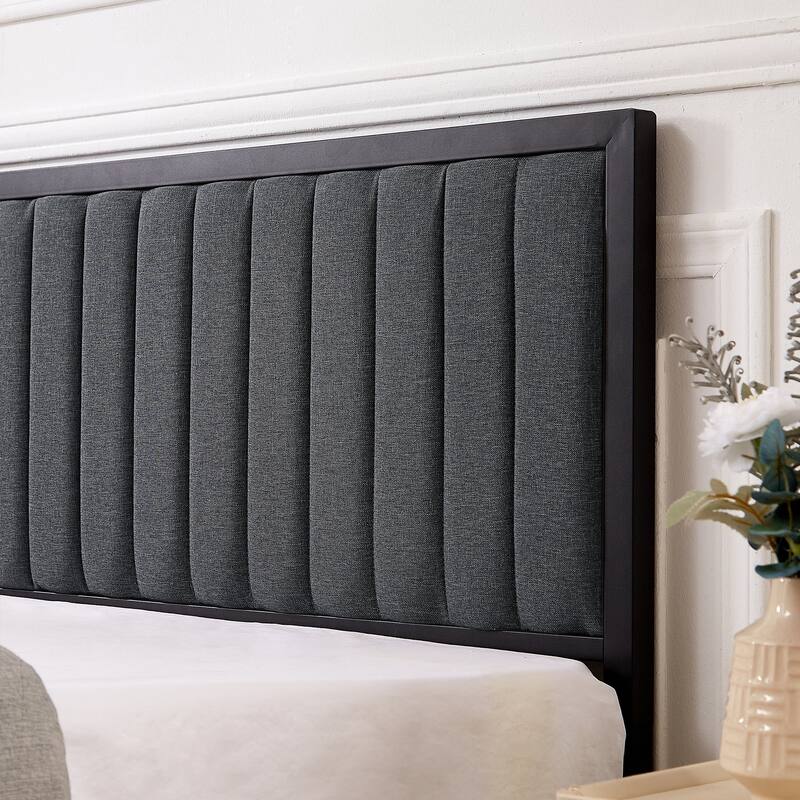 Javlergo Bed Frames with Upholstered Tufted Headboard and Footboard, Heavy Duty Steel Slats Platform, No Box Spring Needed