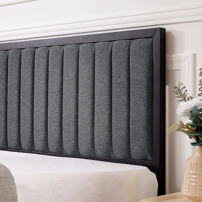VECELO Upholstered Bed Frame with Tufted Headboard & Footboard, Heavy Duty Steel Slats Platform, No Box Spring Needed
