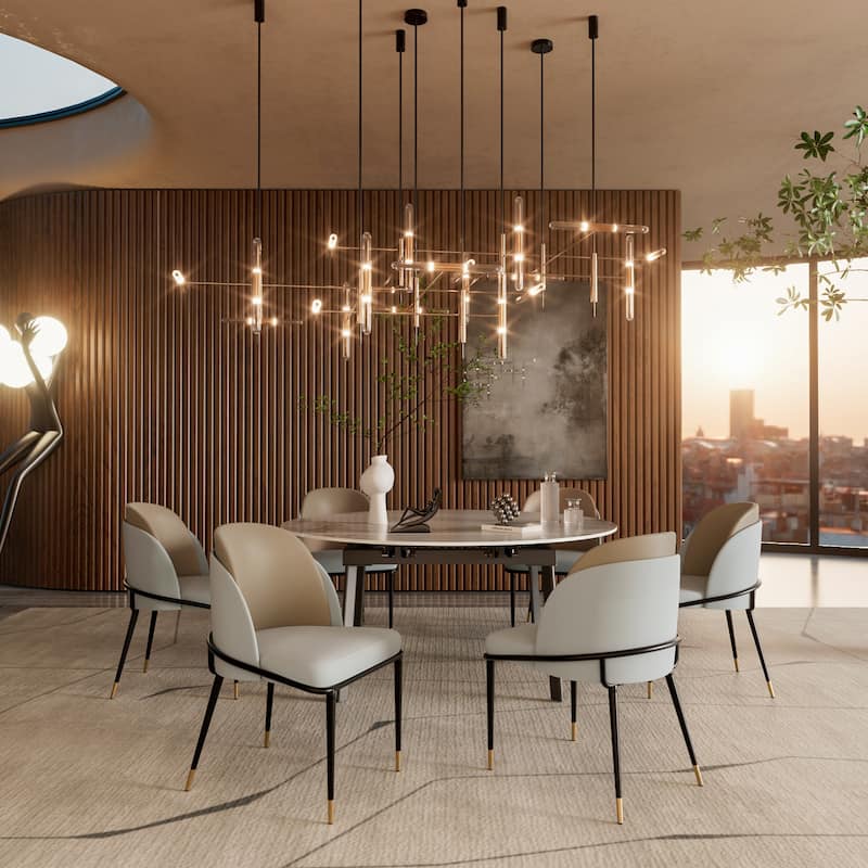 Set of 2 Kitchen Leather Two Toned Leisure Upholstered Seat Dining Room Chairs with Metal Legs