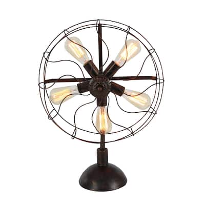 Metal Vintage Fan Shape 5 Light Room Accent Lamp - Bronze - Roche River Decor