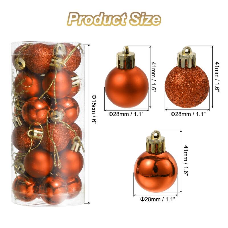 24Pcs 1.1" Christmas Balls Ornaments Shatterproof Hanging Balls Set - Orange