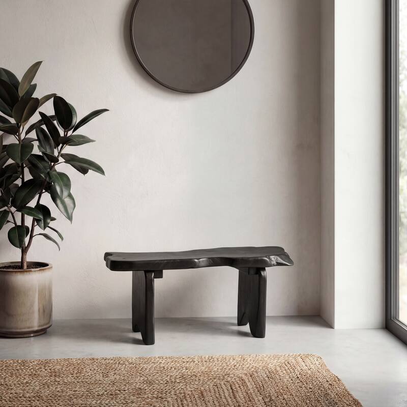 JONATHAN Y Stumpy Handcrafted Rustic Minimalist Live Edge Solid Teak Wood Entryway Bench