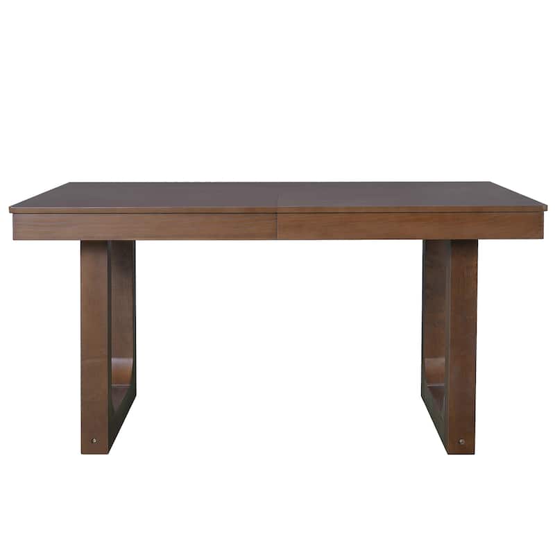 60"-78" Extendable Dining Table with Smooth Rails, Wooden Kitchen Table with Removable Leaf, Double U-Shape Base