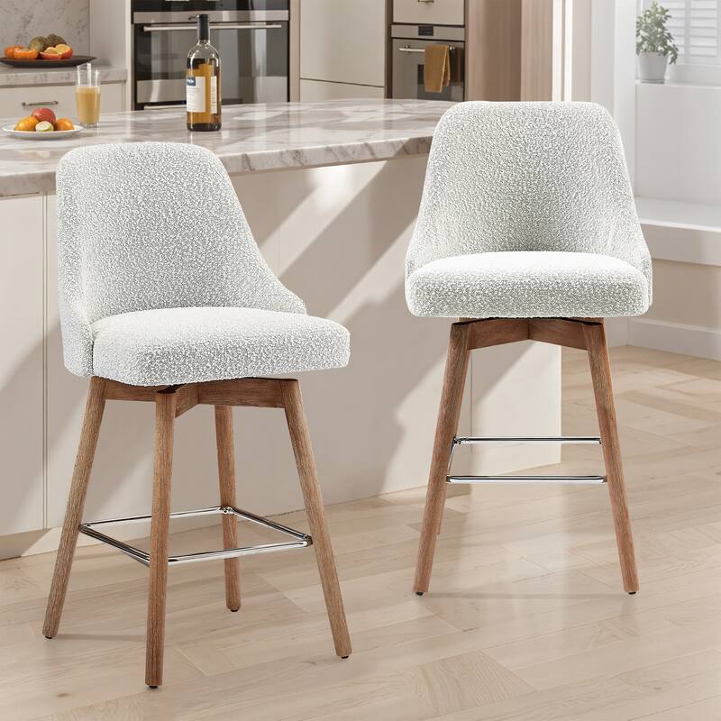 Art Leon Set of 2 Upholstered Counter Height Swivel Barstool - White Fabric