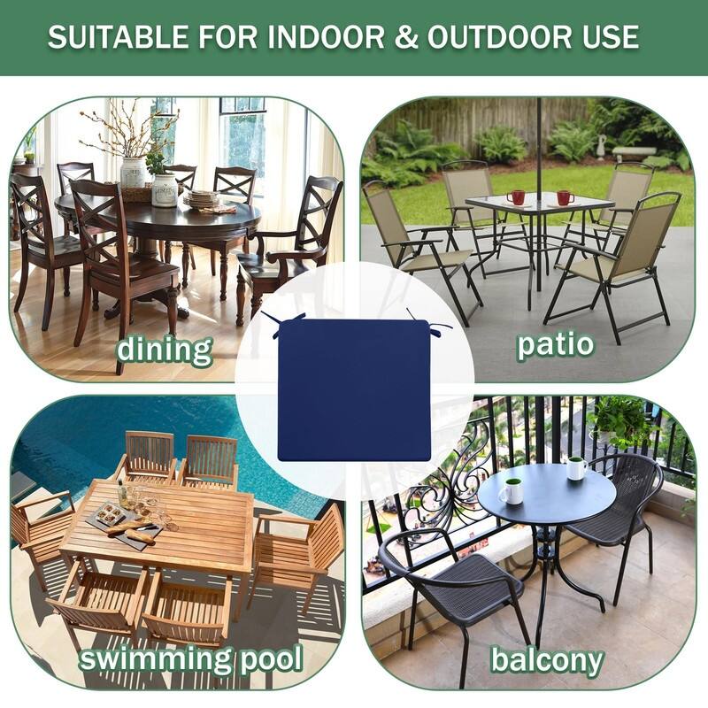 4-Pack Outdoor Chair Cushions – Waterproof, Blue, 18.5"x16"