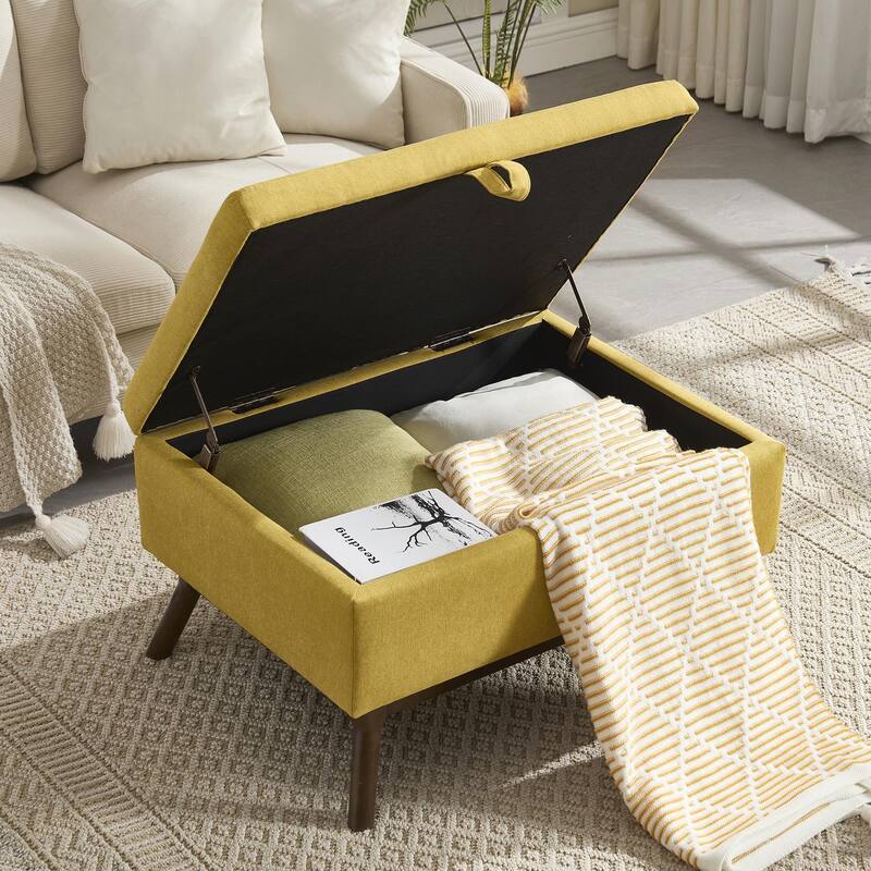 Mid-Century Modern Square Coffee Table with Storage Bench - Yellow