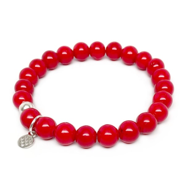 Red Jade Lucy 7"Sterling Silver Stretch Bracelet