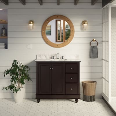 KitchenBathCollection Bella 36" Bathroom Vanity with Carrara Marble Top