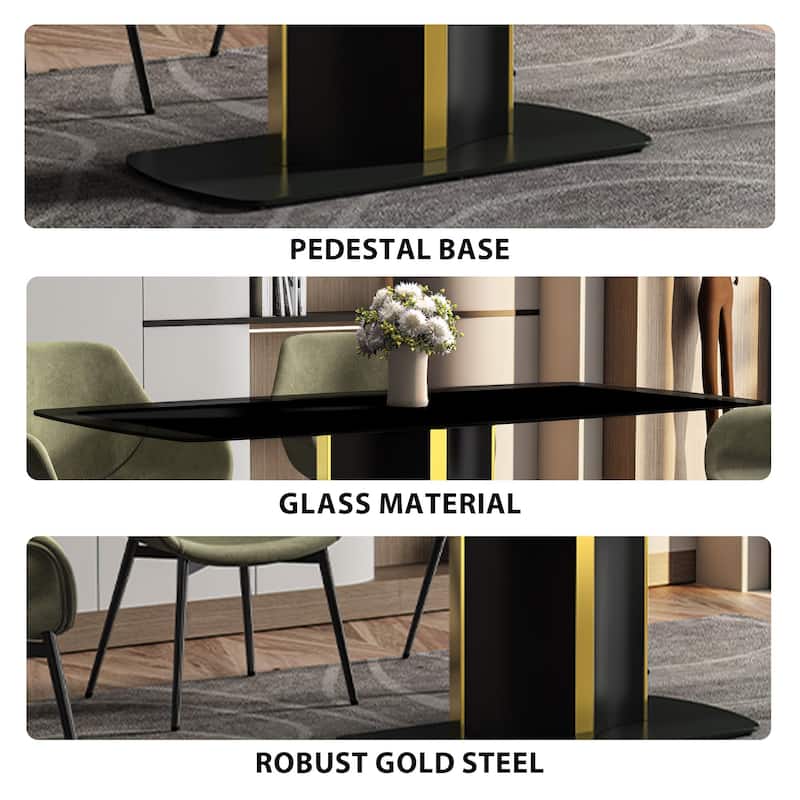 Sylva Dining Table Rectangular Tabletop in Gold Pedestal Base