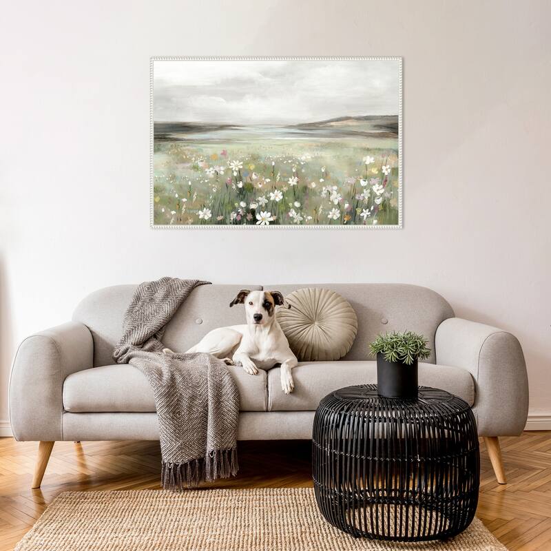 Soft Meadow Under Cloudy Sky by Hannah Dawson Framed Canvas Wall Art Print