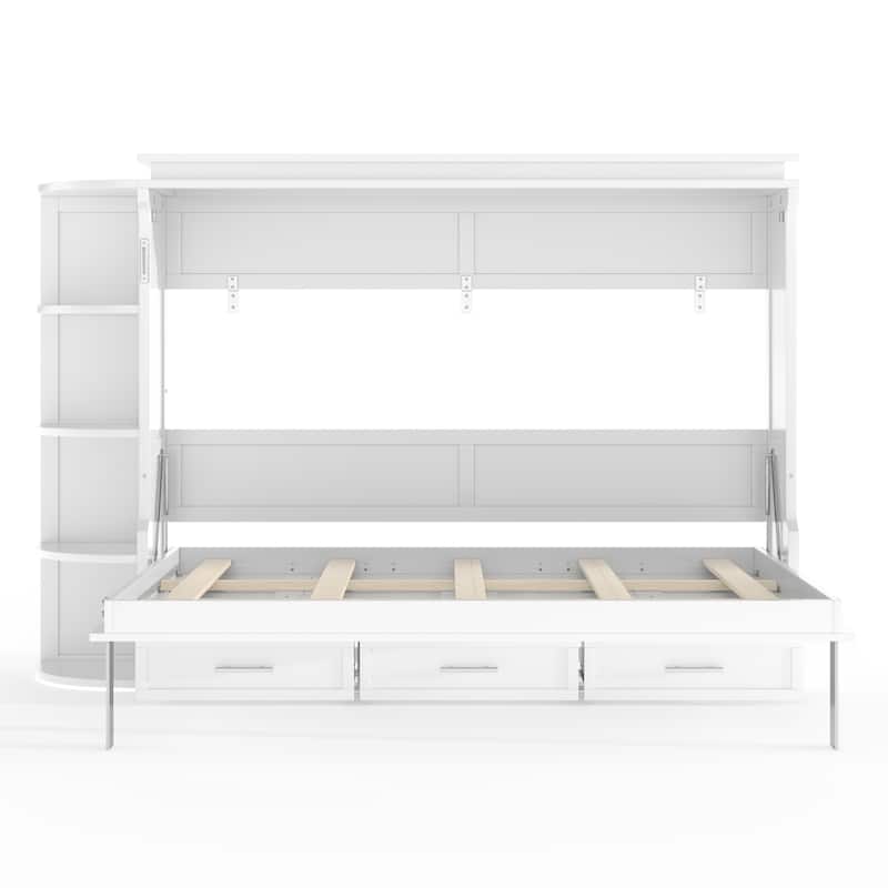 Murphy Platform Bed with Side Cabinets & Drawers, Wall Bed with Shelf for Home Office, Queen or Full