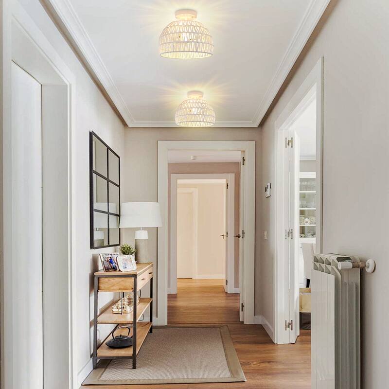 Semi Flush Mount Rattan Light Fixture Woven Ceiling Light Fixture