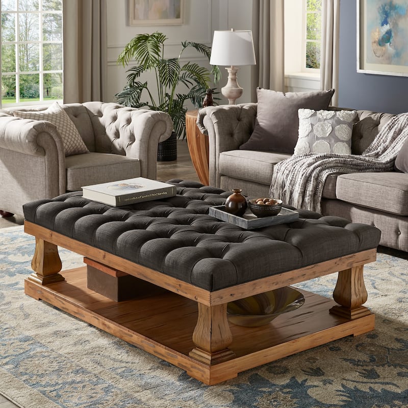 Knightsbridge Linen Baluster Coffee Table Ottoman by iNSPIRE Q Artisan - Dark Grey