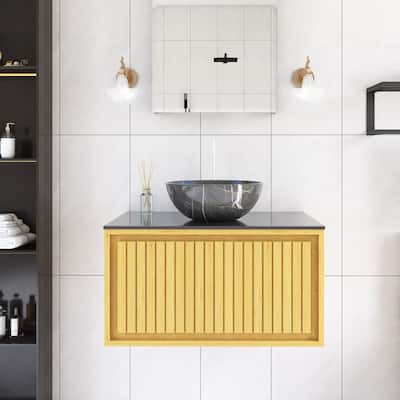 Single Sink Wall-Mounted Bath Vanity in Light Oak with Ceramic Top