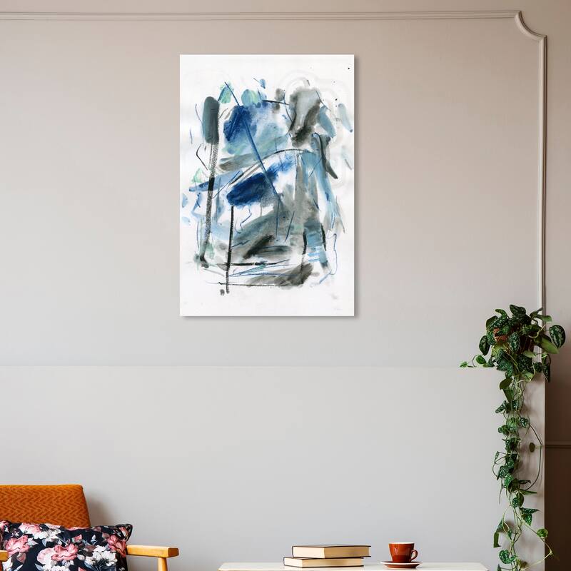 Wynwood Studio Abstract Mint Leaves Within Blue and Modern & Contemporary Wall Art Canvas Print - 30 x 20