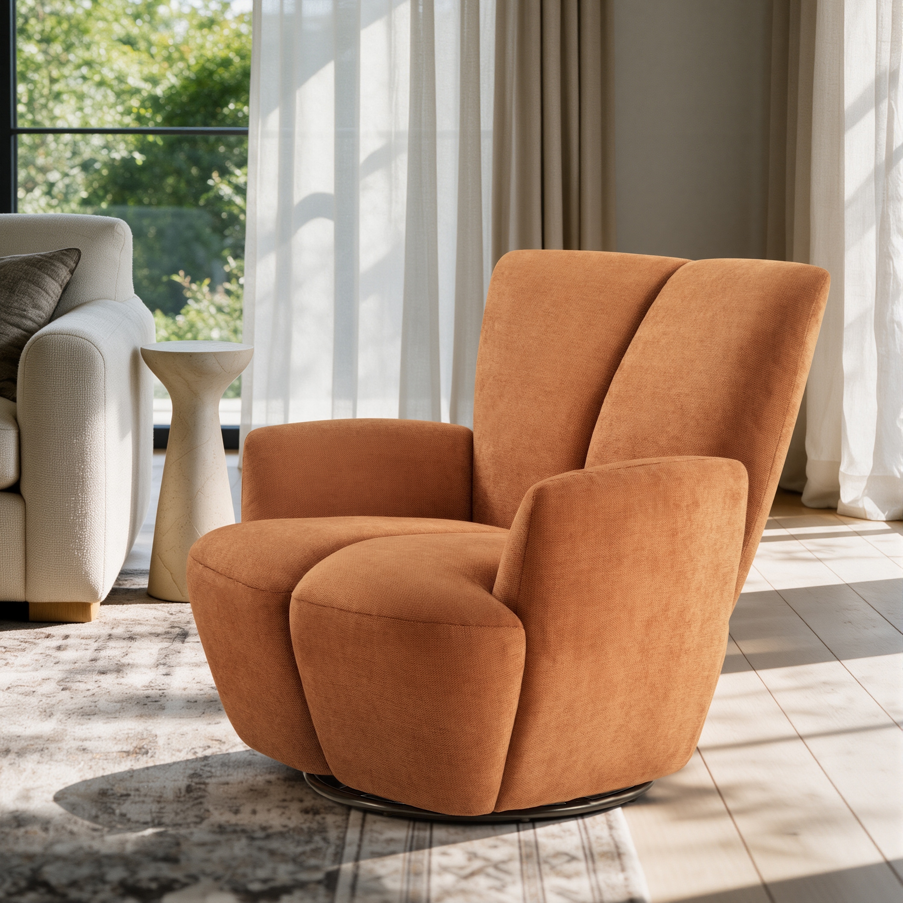 Art Leon Modern Linen-Blend Upholstered Armchair Swivel Accent Chair