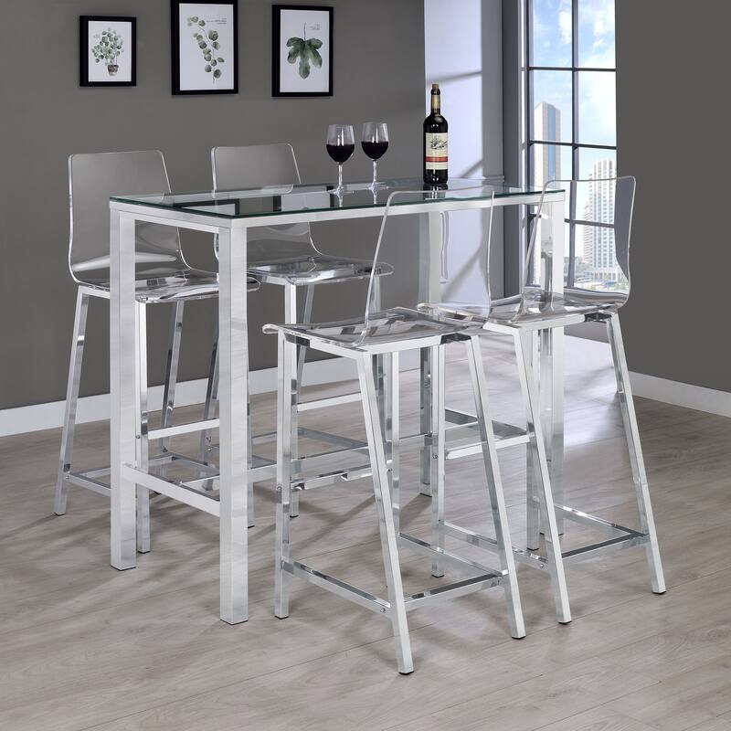 Tolbert 5-piece Bar Set with Acrylic Chairs - Clear and Chrome