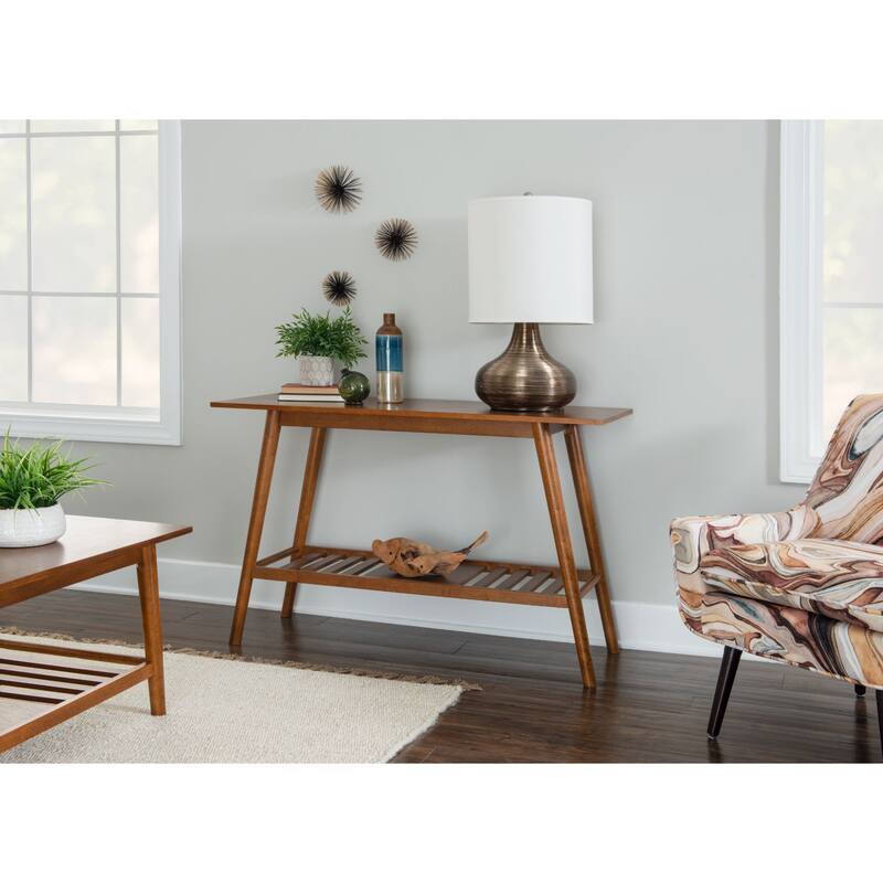 Mid-Century Console Table with Bottom Shelf - 47" - Brown