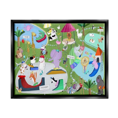 Stupell Animals in Skateboard Park Framed Floater Canvas Wall Art Design by Carla Daly