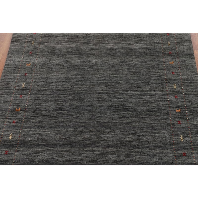 Tribal Green Gabbeh Indian Area Rug Handmade Wool Carpet - 6'8"x 9'9"