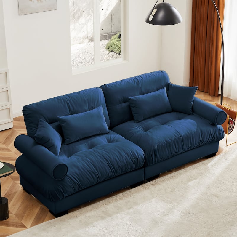 GDFStudio - Velvet 2-Seater 93.7" Loveseat with Bolstered Armrests - Blue