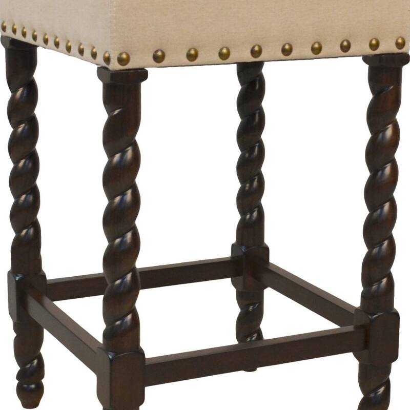 Backless Upholstered Square Seat Bar Stool with Nailhead Trim and Solid Wood Frame for Kitchen Bar Island