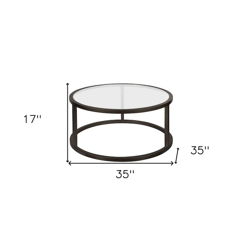 35-Inch Glass and Steel Round Coffee Table for Living Room - 35” x 35” x 17”