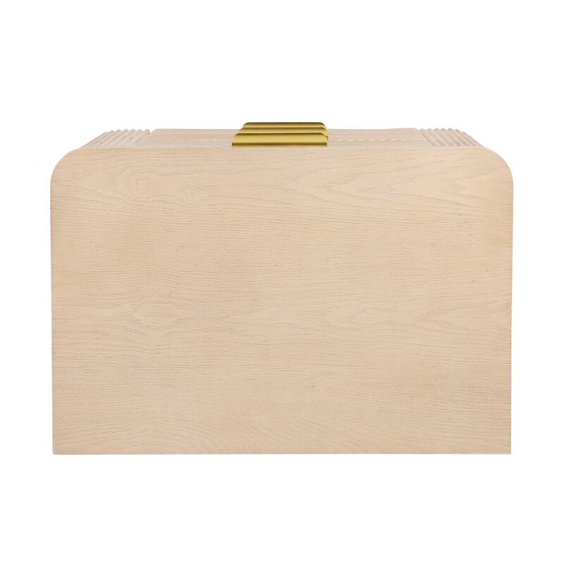 Mid-Century Fluted 3-Drawer Nightstand - Curved Profile + Wide Gold Glossy Handles, Easy Assembly Bedside/End Table (Champagne)