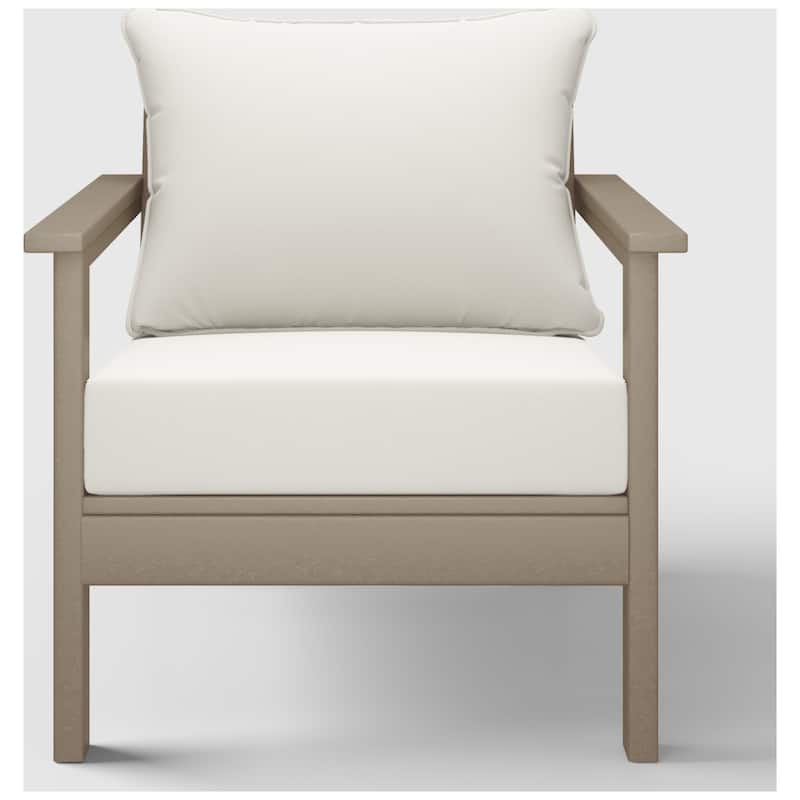 Birchwood All Weather HDPE Outdoor Patio Deep Seating Weathered Wood Club Chair With Cushions (1-Piece)