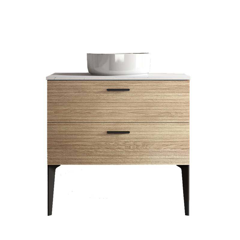 30" Striped Bathroom Vanity with Ceramic Sink