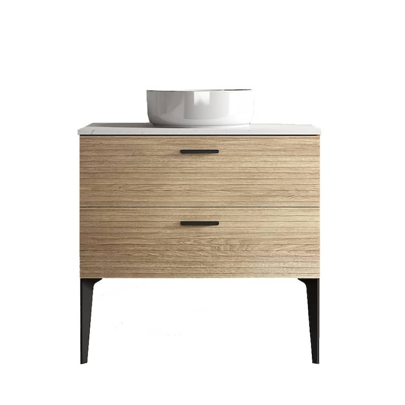 30/36/48 inch MDF Single Sink Freestanding Bath Vanity in Oak with White Artificial Marble Top