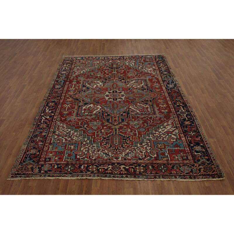 Hand Knotted Oriental 100% Wool Carpet Traditional Medallion Red Heriz Area Rug - 10' 8'' X 7' 7''