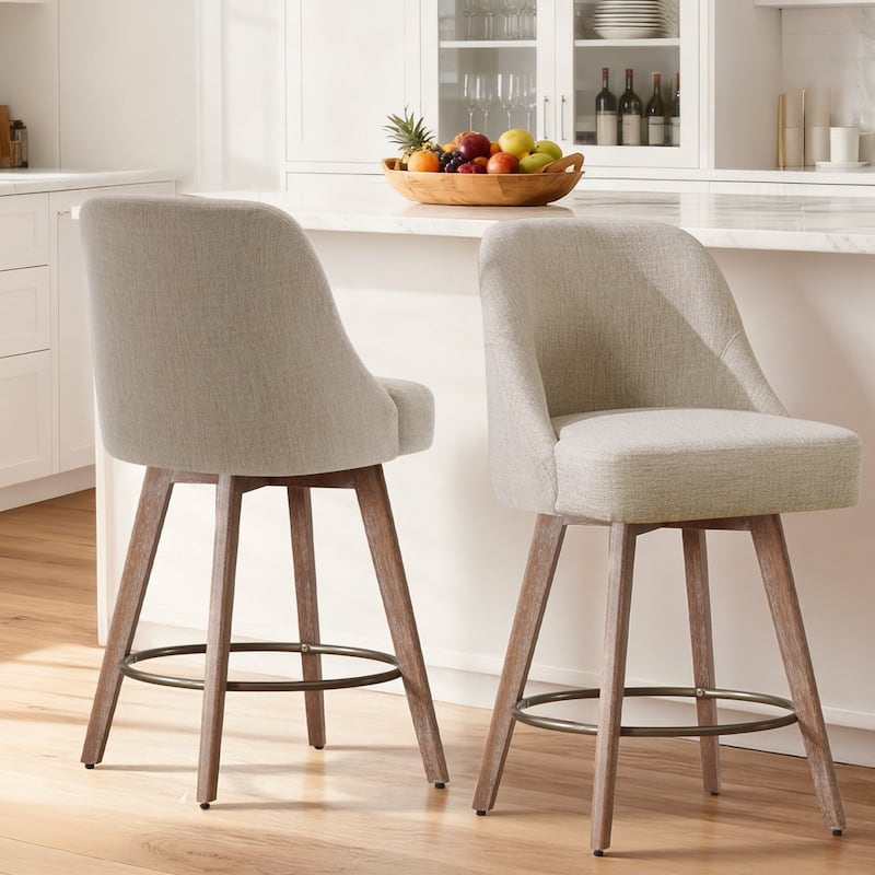 26" Upholstered Counter Height Swivel Bar Stool, Counter Stools with Solid Wood Legs - 39.37"H x 22.44"D x 21.65"W