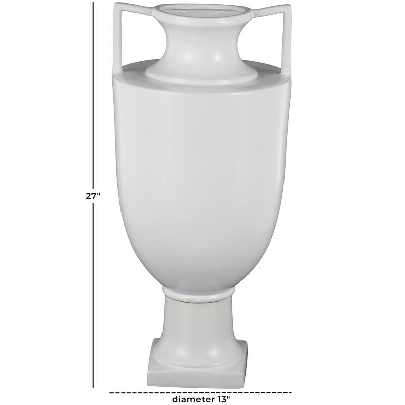 White Ceramic Fluted Urn Shaped Decorative Vase with Handles