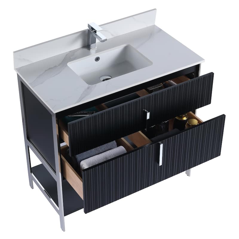 Fine Fixtures Serenity Modern Bathroom Vanity with White Carrara Stone Top