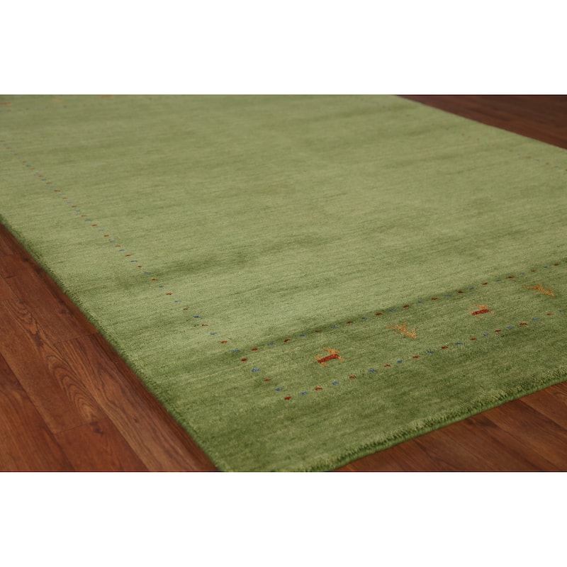 Hand Knotted Oriental 100% Wool Carpet Tribal Animal Pictorial Green Gabbeh Area Rug - 7' 7'' X 5' 4''