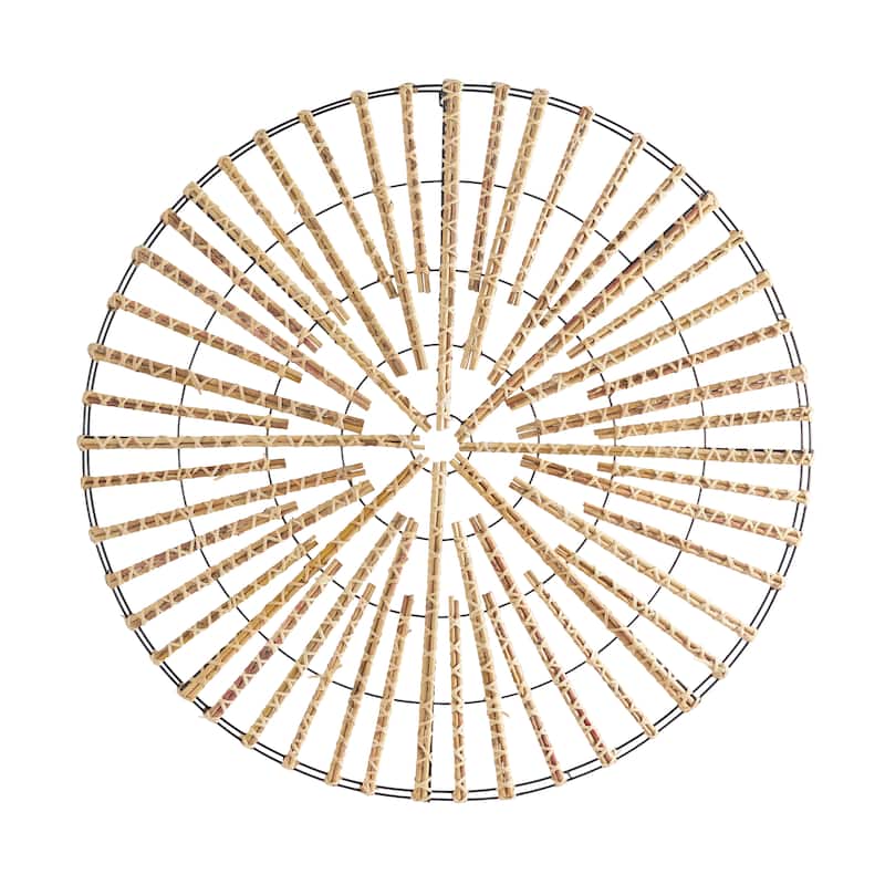 Rattan Geometric Handmade Wrapped Stick Wall Decor with Black Metal Frame - Light Brown - Roche River Decor