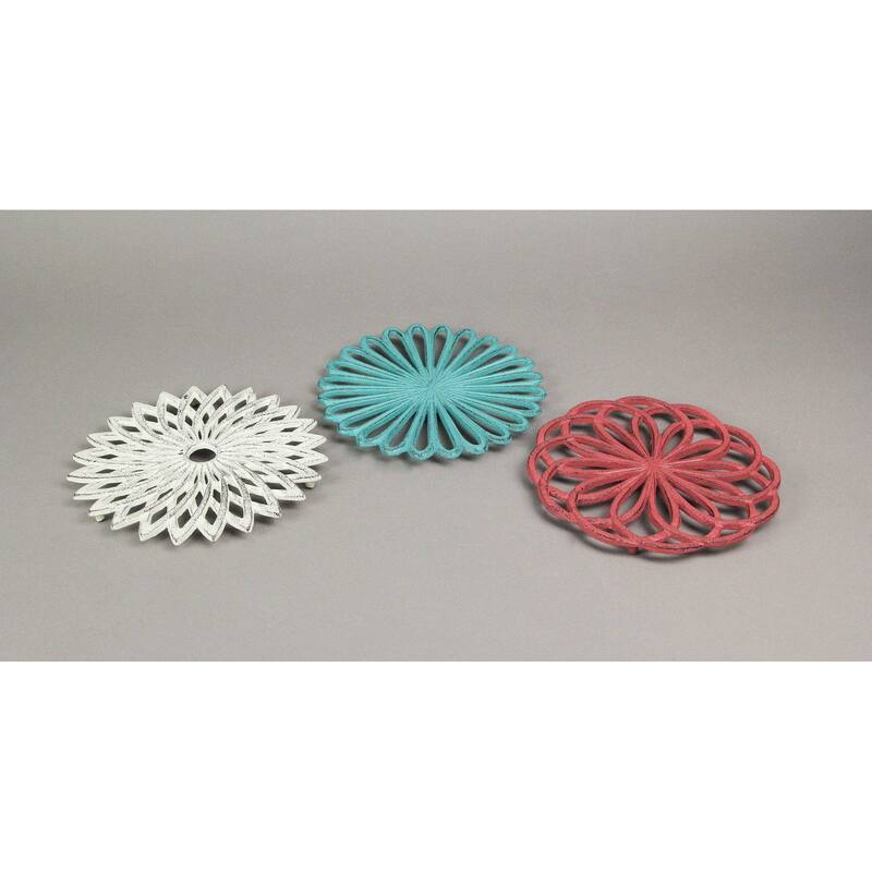 Zeckos Colorful Cast Iron Flower Bloom Kitchen Trivets (Set Of 3) - 0.75 X 7.75 X 7.75 inches