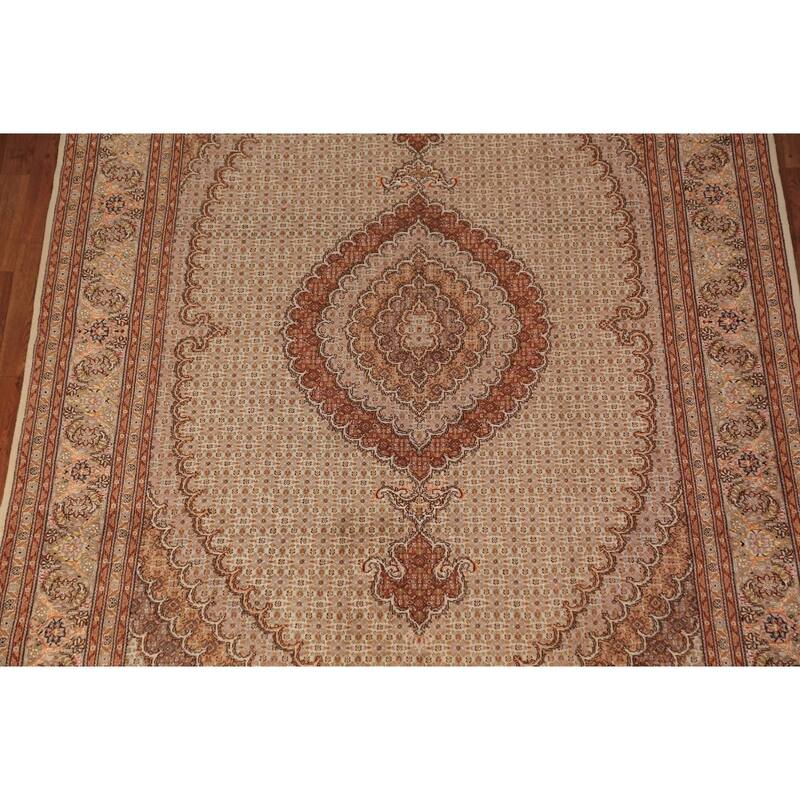 Vegetable Dye Tabriz Persian Handmade Wool & Highlighted Silk Carpet - 6'9" x 10'4"