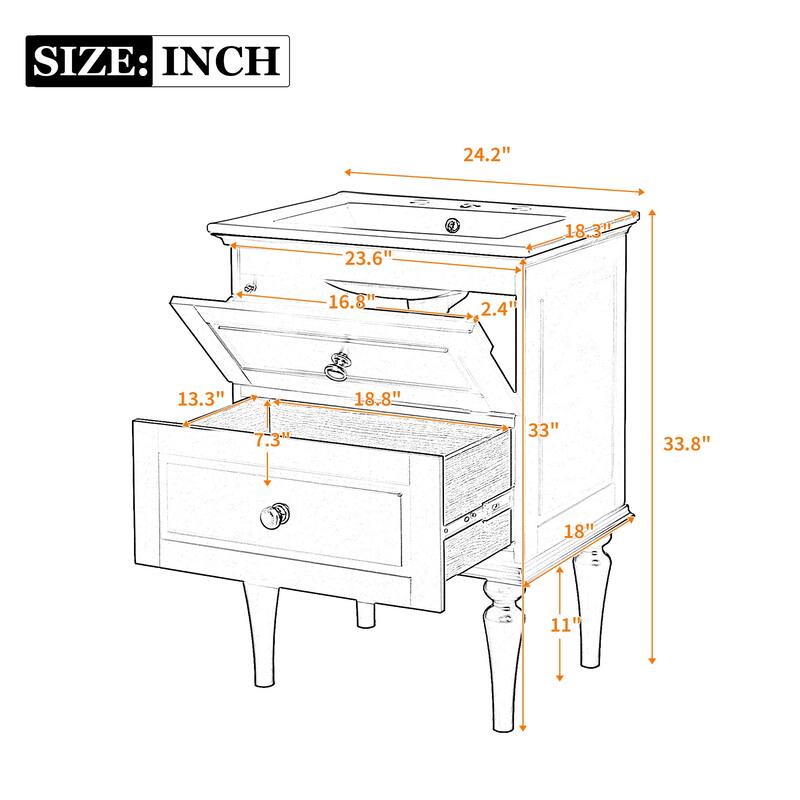 GDFStudio 24'' Bathroom Vanity Cabinet with Single Sink Combo Set