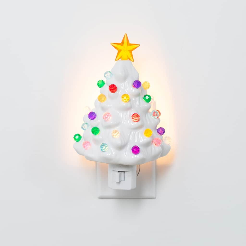 Retro Tree Ceramic Christmas Night Light - 7" - White