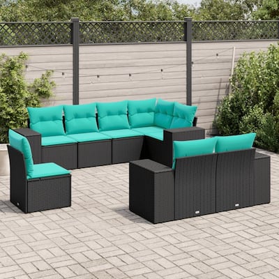 vidaXL 8 Piece Patio Sofa Set with Cushions Black Poly Rattan
